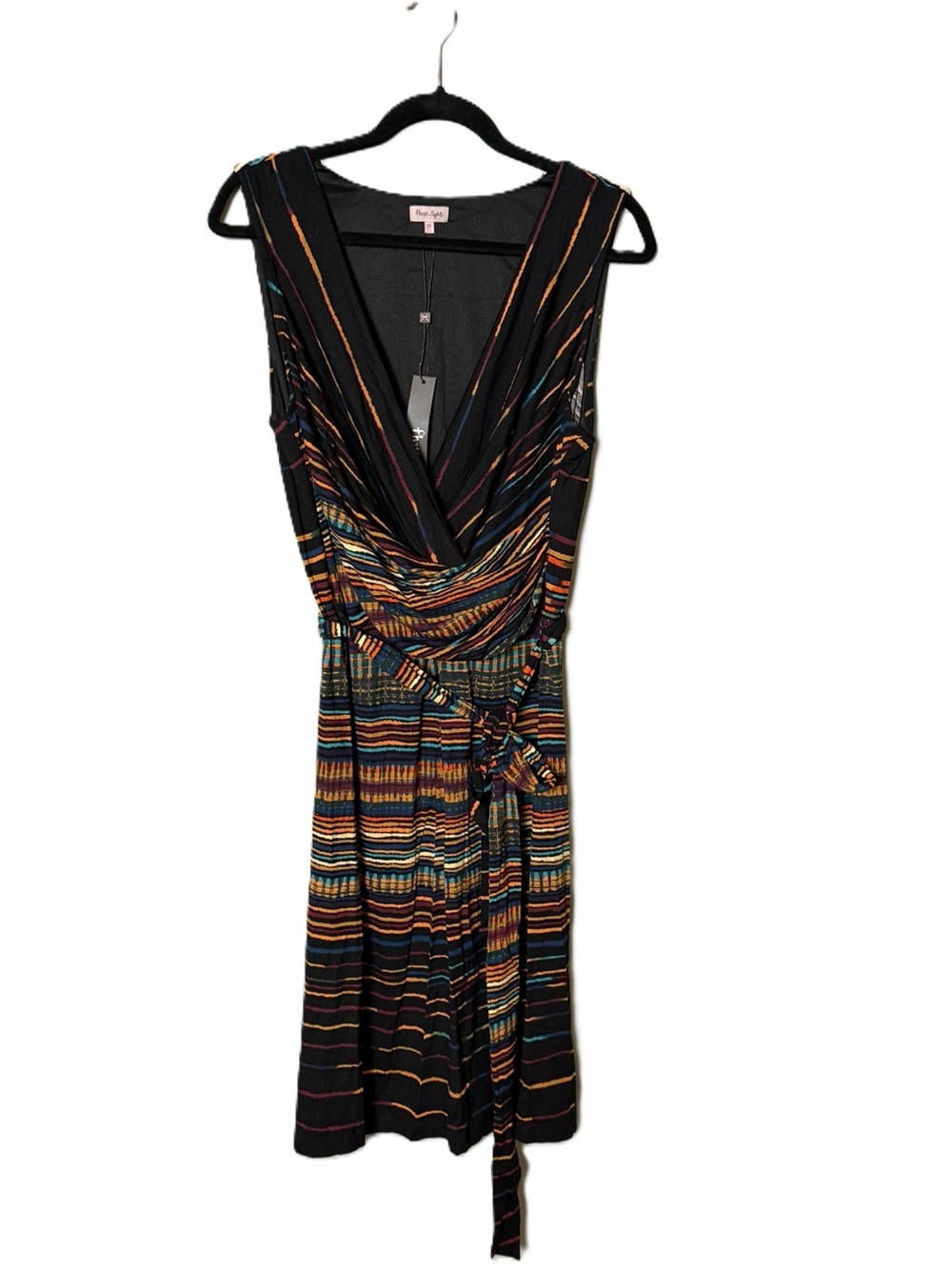 Phase Eight Black Multicolor Striped Wrap Dress